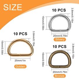 Berkelen Metal D-Rings Half Rings 3 Colors D Shape Buckle Clips for Backpack Belt Buckles Bags Belts Handbags Craft Accessories 30pcs, Light gold, light silver, bronze