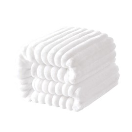 NTBAY Plush Flannel Baby Blanket, Soft and Warm Toddler Blanket with Striped Texture for Stroller, Crib, Travel, 30x40 Inches, White