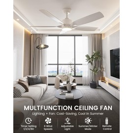 Antarctic Star 52" Smart Ceiling Fan with LED Light & Remote Control, 6-Speed Silent Reversible DC Motor, 3 Color Temperatures, Dimmable Lighting for Bedroom, Living Room, Patio
