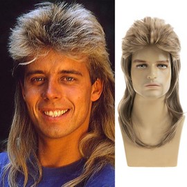 Dsimeig Long Straight Mullet Wig 70s 80s Costumes Fancy Party Cosplay Hair Wig Ash Blonde