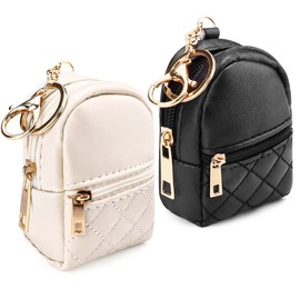 2PCS Mini Keychain Backpack, Black and Beige Mini Backpack, Small Cosmetic Bag, Mini Makeup Bag, Key Chains Women Cute, Fashion Accessories
