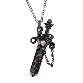 Alilang Black Punk Removable Dagger Sword with Engraved Handle Medieval Renaissance Chain Pendant Necklace for Woman, Black