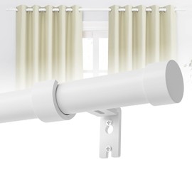 180 inch Curtain Rods, 1" Heavy Duty White Curtain Rod for Outdoor Pato, Living Room, Bedroom, Metal Modern Curtain Pole with End Caps, 10 to 15 ft Drapery Rod Set with Brackets