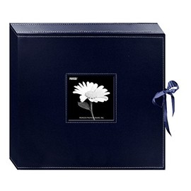 Pioneer Photo Albums Pioneer 12 Inch by 12 Inch 3-Ring Leatherette Inset Frame and Ribbon Closure Memory Book Box, Navy Blue