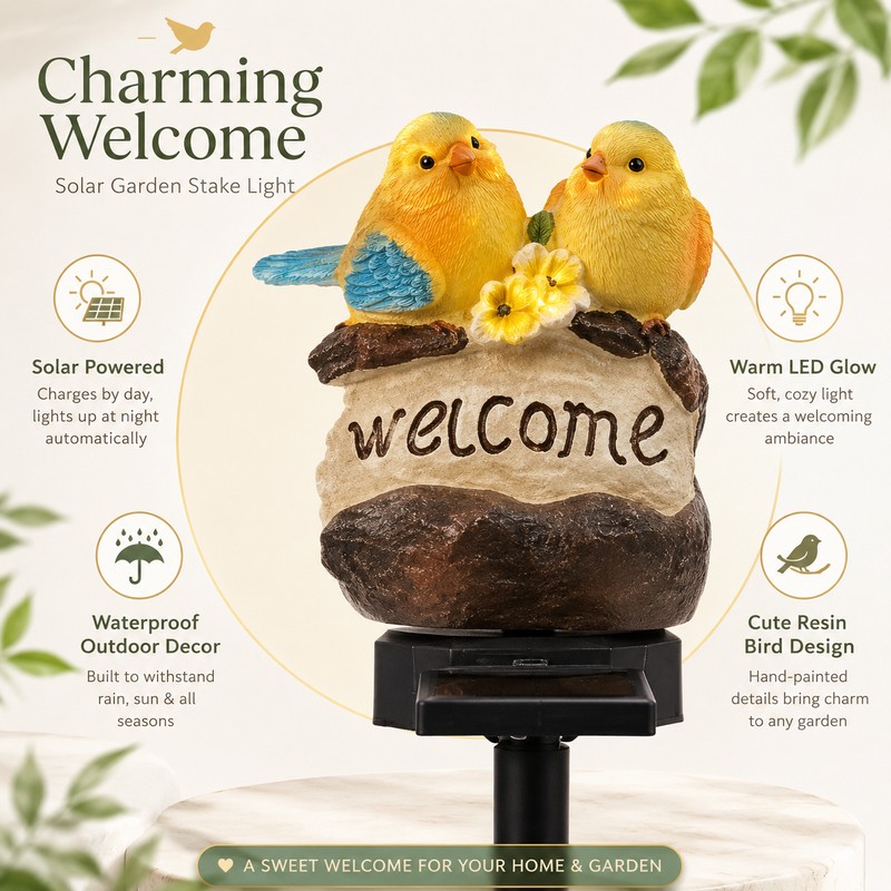 Solar Garden Bird Light for Outdoor Decor – Weather-Resistant Resin