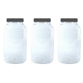 Britten & James Large Empty Plastic Jars 4500ml with lids (Black Lid (Pack of 3))
