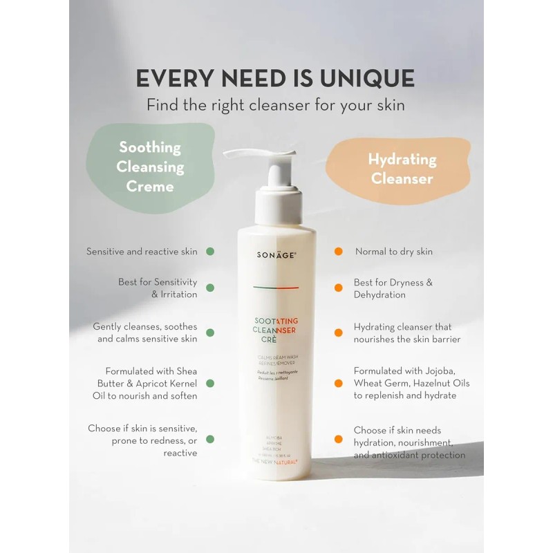 Sonage Crema Limpiadora Calmante | Suave Lavado Facial Diari