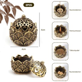 Incense Cones Holder, Pack of 2 Incense Cones Holder, Bronze Retro Incense Cones Vessel, Lotus Incense Burner, Smoker Stick Holder for Home, Office, Tea House Decoration