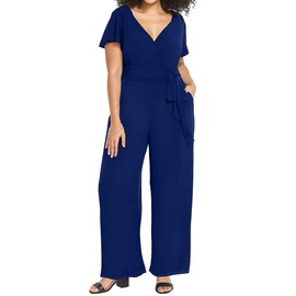 RED DOT BOUTIQUE 705 - overol de talla grande con cuello en V y mangas cortas con vuelo, pantalones anchos (Flutter Slv azul real, 2X), Flutter Slv Royal Blue, 2X