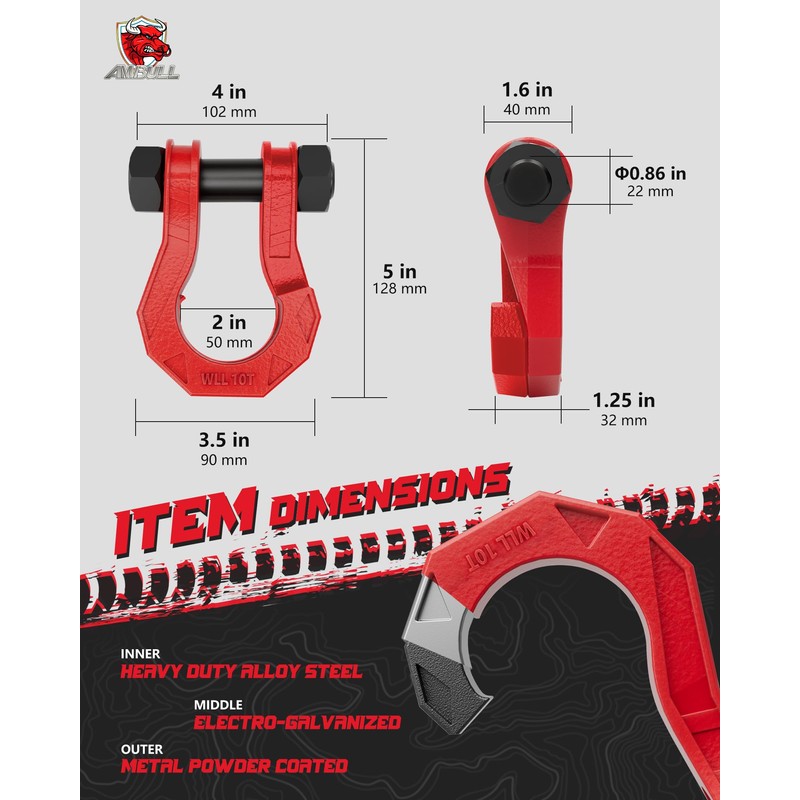 AMBULL 3/4" D Ring Separate Shackles, 52,910lbs Break Strength Easy