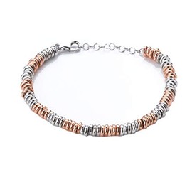 Treasure Bay women's Silver Bracelet - Beautiful 925 Silver Two Tone Gold and Silver Rings Beaded Bracelet