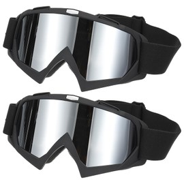 PATIKIL Dirt Bike Goggles, 2 Pcs Motorcycle Goggles ATV Goggles Ski Goggles Racing Helmet Goggles Windproof for Mountaineering Sky Diving Ski Riding, Matte Black with Silver Lenses