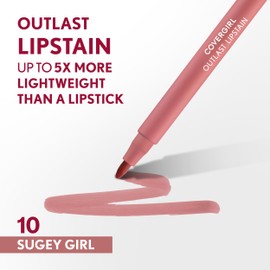 COVERGIRL COVERGIRL Outlast, 10 Sugey Girl, Lipstain, Smooth Application, Precise Pen-Like Tip, Transfer-Proof, Satin Stained Finish, Vegan Formula, 0.06oz