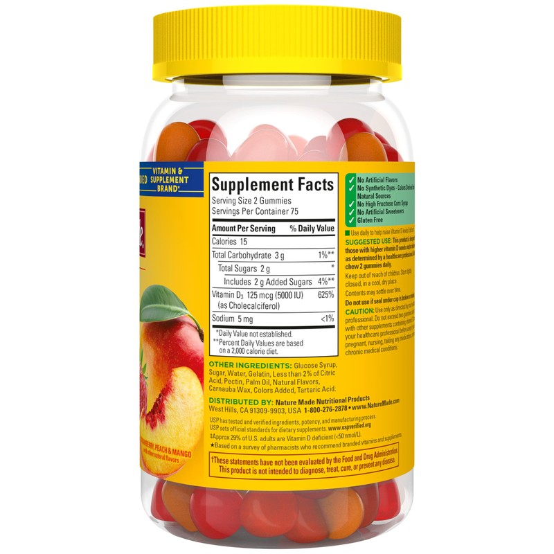 Nature Made Vitamin D3 5000 IU Per Serving Gummies Extra