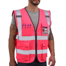 Dib Safety Reflective Vest High Visibility with Pockets and Zipper, Pink XS