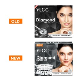 VLCC Diamond Facial Kit - Single Use | Salon Like Facial at Home in Just 6-Steps | Includes Cleanser, Scrub, Cream, Face Pack & Moisturizing Gels | 2.12 Oz/60g