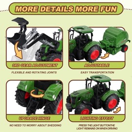 Farm Tractor Toys Set Bale Haying Round Baler with Barn Farmer,Cow,Farm Tools,Tree Farm Tractor Pla yset for Kids Toddler Boys Girls Ages 3-7 Years