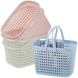 Frcctre 3 Pack Portable Shower Caddy Basket, Plastic Storage Baskets with Handle, Plastic Tote Storage Basket Toiletry Organizer for Bathroom, Kitchen, Pantry, College Dorm