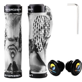 TOPCABIN Bike Grips,Ergonomic Design Bicycle Grips Widen Holding Rubber Bike Handlebar Grips with Aluminum LockGrips for Bike Mountain Road MTB (Rubber White (1 Pair))