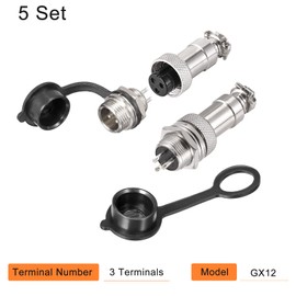 Rebower GX12 3 Pins Metal Aviation Connector Adapter Male Female Plug Panel Metal Mount Circular (with Plug Cover), [for Aviation Plug] - 12mm/5A/300V/5 Set