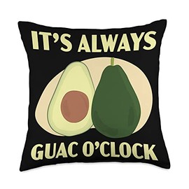 Avocado Lover Vegan Guac Guacamole SteMi Apparel It's Always O'clock Avocado Fruit Guac Guacamole Lover Throw Pillow, 18x18, Multicolor