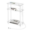 HMYHUM Acrylic Narrow Side Table with Charging Station, 7" Width,