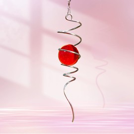Goollyrusim Gazing Ball Spiral Tail with Red Glass Orb, Wind Spinner Stabilizer, Spiral Wind Spinners Tail, Hanging Outdoor Garden Decor, Yard Art Ornament, Christmas Decoration, Sun Catcher 13inch