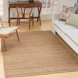 Nourison Natural Jute Solid Natural 5' x 7' Area -rug, Easy -cleaning, Non Shedding, Bed Room, Living Room, Dining Room, Kitchen (5x7)