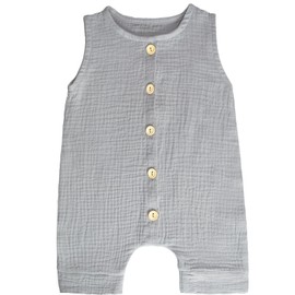 Dormlony Muslin cotton Baby Romper Clothes Sleeveless Solid Baby Jumpsuit For 12-24 Months,Grey, Grey, 12-24 Months