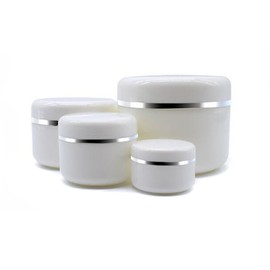 6PCS 8.5oz Ounce Empty White Silver Edge Portable Refillable Plastic Cosmetic Makeup Face Cream Jar Sample Container Bottle Pot (250ml(8.4oz)-6PCS)