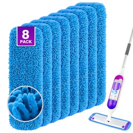 UNIMADE Reusable Mop Pads for Swiffer PowerMop, 8 Pack Microfiber Mop Pad Refill with Scrubber Strips for 13''-15'' SprayMop, Washable Mop Pads Use for Most Floor Types, Designed for Pets - Blue