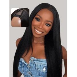 UNICE EasiContour V Part Wigs Human Hair Yaki Straight Glueless Wigs Human Hair Clip in Vpart Wig No Sew in No Glue Upgrade U Part Human Hair Wig Beginner Friendly 18 inches