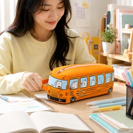 School Bus Pencil Case for Students – Large Capacity Cartoon Stationery Pouch for Pens, Markers, Art Supplies & Travel