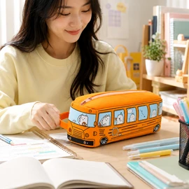 School Bus Pencil Case for Students – Large Capacity Cartoon Stationery Pouch for Pens, Markers, Art Supplies & Travel