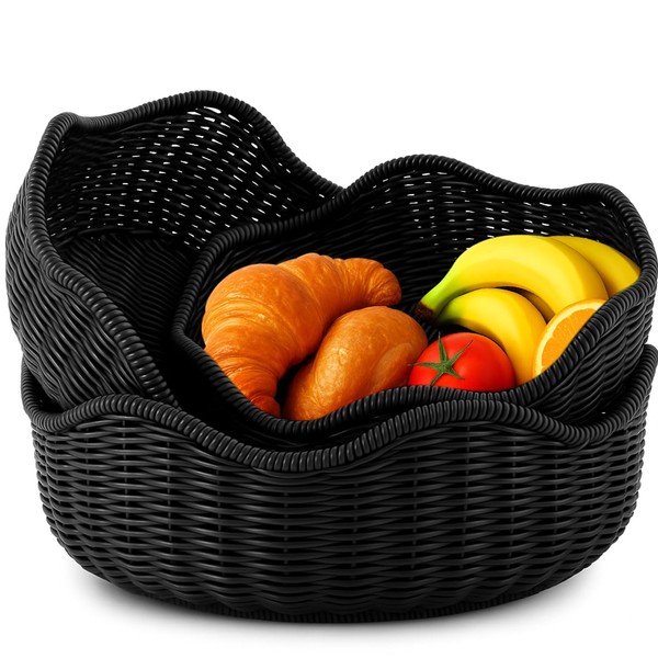 SiliFine 3 Pcs Wicker Bread Basket Plastic Rattan Woven Bread