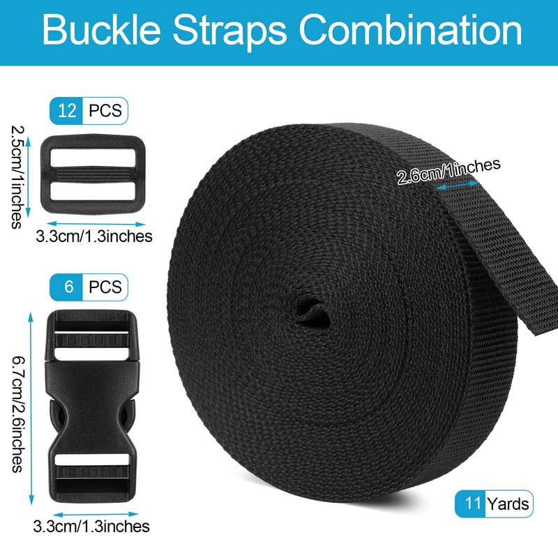 Phinus Buckle Straps 1 Inch, Webbing Straps Polypropylene 11 Yards,