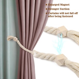 Magnetic Curtain Tie Backs, Tie Backs for Curtains, Curtain Tie Backs with Strong Magnet, Modern Simple Style Curtain Holdbacks for Thin or Thick Home Office Window Drapery (Beige) (2)