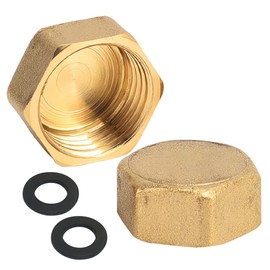 Pack of 2 3/4 Inch Female Brass Plugs, 3/4 Inch Female Thread Sealing Plug, Blanking Plug Pipe End Cap with Rubber Ring, Suitable for Pipe Connection Bathroom, Heating and Drinking Water Systems