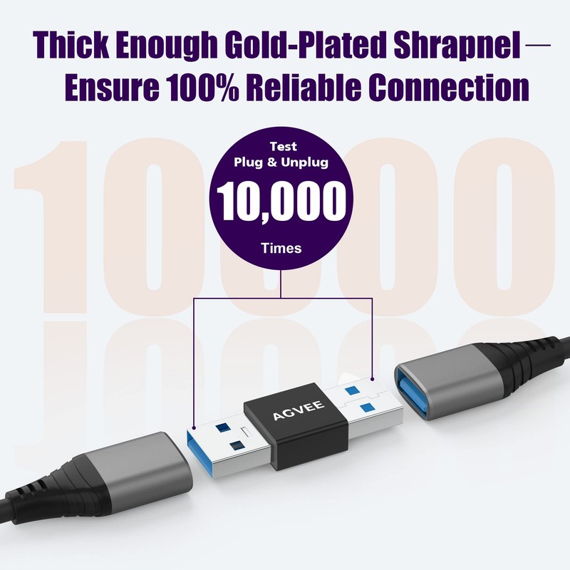 AGVEE USB-A Male to USB-A Male Adapter, Bidirectional USB-A 3.0