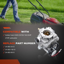 Carburetor Compatible with 25HP 27HP Kohler Engines CH20 CH22 CH25 CH26 Kohler CH670 CH730 CH740 | Replace OEM Part Numbers 24-853-34-S,24-853-162-S,24-853-93-S(Fuel Pump&Air Filter&Oil Filter)