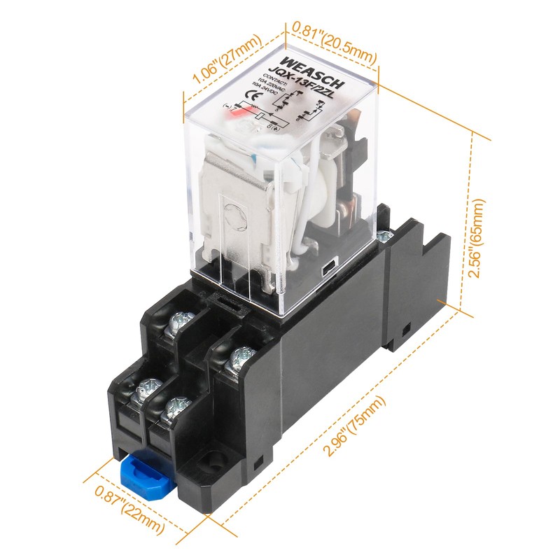 Weasch Electromagnetic Power Relay, JQX-13FL, AC 12V Coil, DPDT, 10A
