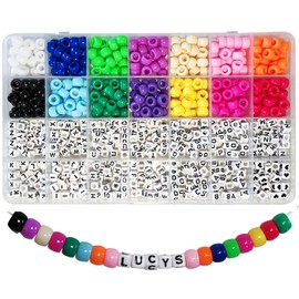 Set of 770 Letter Beads, Pony Beads, 6 x 9 mm, Colourful and Letter Beads, A-Z Cube Beads with Large Hole for Bracelets, Jewellery, Crafts