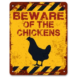 Print Crafted - Beware Of The Chickens | Vintage Metal Garden Yard Warning Sign | Allotment Sign