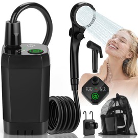 vignuto Portable Shower for Camping, Rechargeable Camping Shower Pump with LED Display of Battery Level and Temperature, Lasting-150 Mins, Suitable for Outdoor Shower, Pet Bath, Car Washing