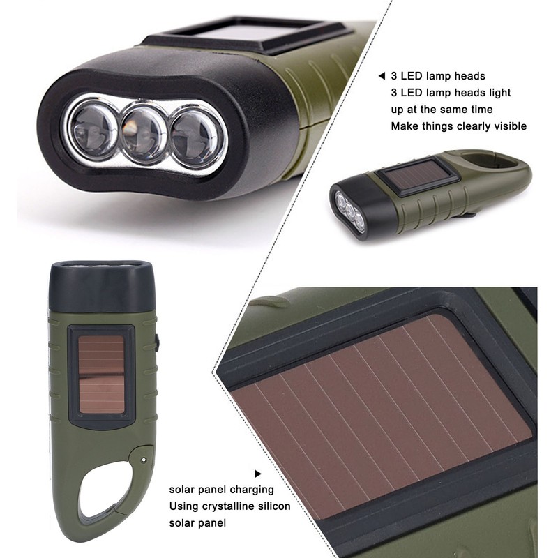 Solar Hand Crank Flashlight Emergency LED Portable Torch for Climbing