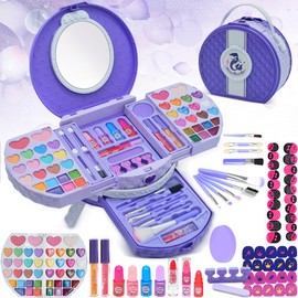 Children's Make-Up Set Girls 66 Pieces Dresser Model Vanity Case Girls, Washable and Safe Children's Makeup Toy for Girls 3+ Years, Christmas Birthday Girl Gift