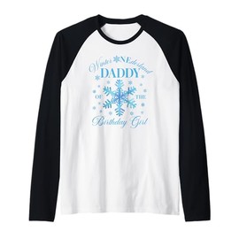 Mens Daddy of The Birthday Girl Snowflakes Winter Onederland Raglan Baseball Tee