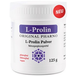 L-Proline Powder 125 g - 100% Pure L-Proline, Non-Essential Amino Acid, High Dose, Vegan, Tasteless - For Drinks & Smoothies, No Additives - Original Pharno