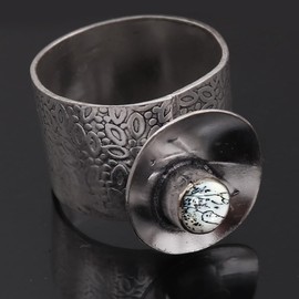 JEWELSTREZORO Dendrit-Opal Edelstein 925 Sterling Silber Band Ring Herren & Damen Geschenkartikel Handgefertigter Schmuck TSR1008CI_15 (61 (19.4))