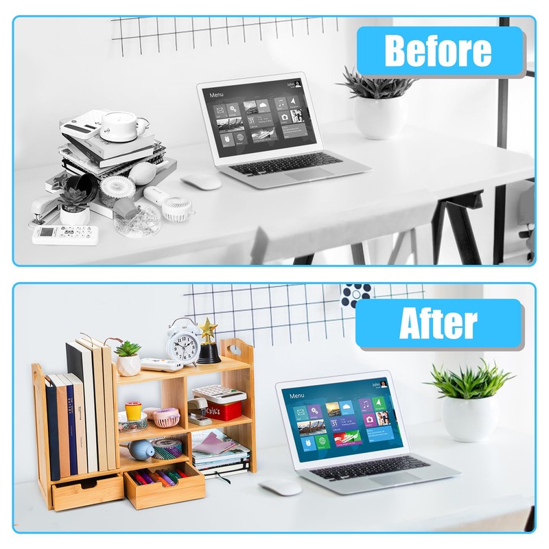 Eorbow Eorbow Bamboo Desktop Bookshelf, Expandable Counter Bookcase, Storage Shelves